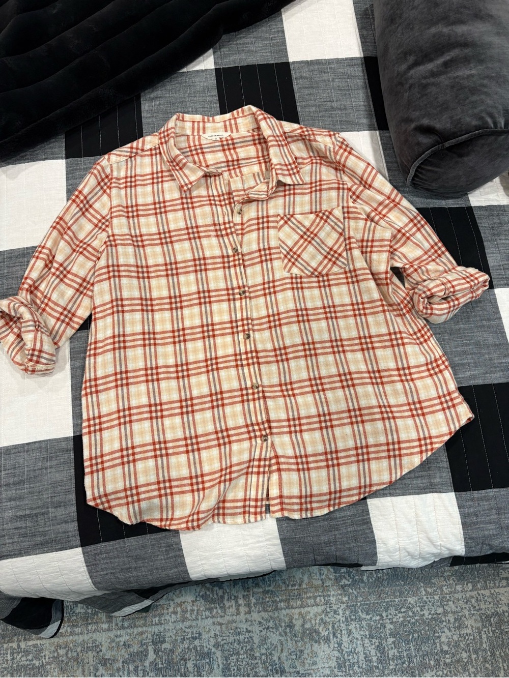 Lucky Brand Plaid Button-Down Shirt - Cream & Rust